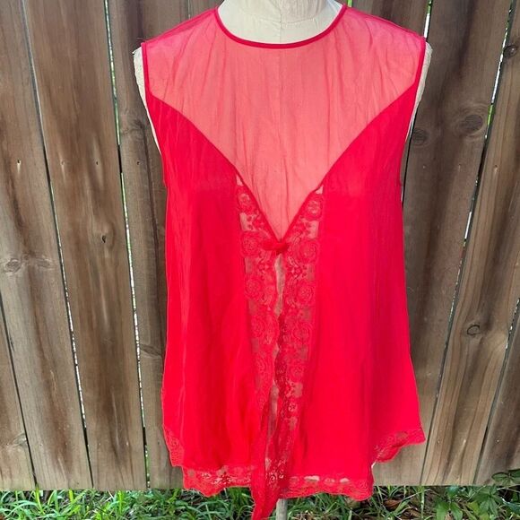 Vintage 60s LORRAINE BABY DOLL Gown Micro Mini Shorty Red M - Picture 1 of 9